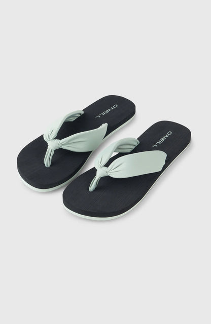 Sandales DITSY SUN - O'Neill vue portrait, semelle noire et lanières vert clair nouées style LYCRA® TACTEL®