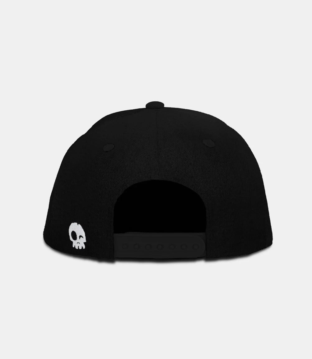 Casquette - Headster noire avec un petit logo tête de mort blanche, vue de dos, style ajustable unisexe adulte.