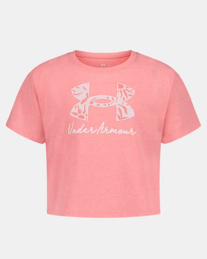 T-Shirt Crop Top UA Logo Campus - Under Amour rose saumon, logo blanc, position galerie 1, orientation portrait 566x708.