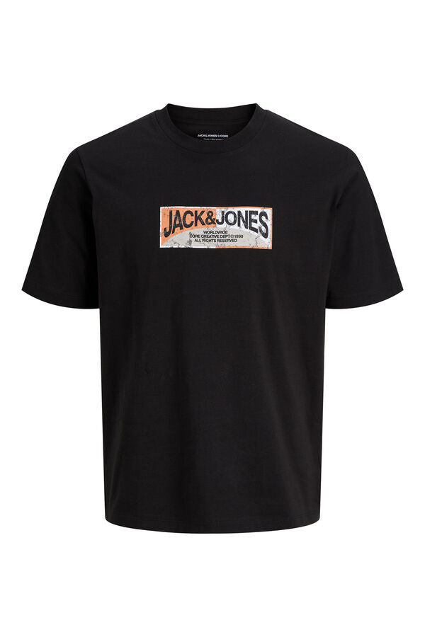 T-Shirt - Jack & Jones noir à manches courtes avec logo imprimé sur la poitrine vue de face