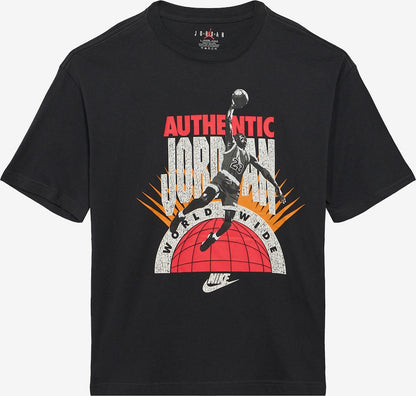 T-Shirt - Jordan noir en coton avec logo et illustration de joueur de basketball en vue de face.