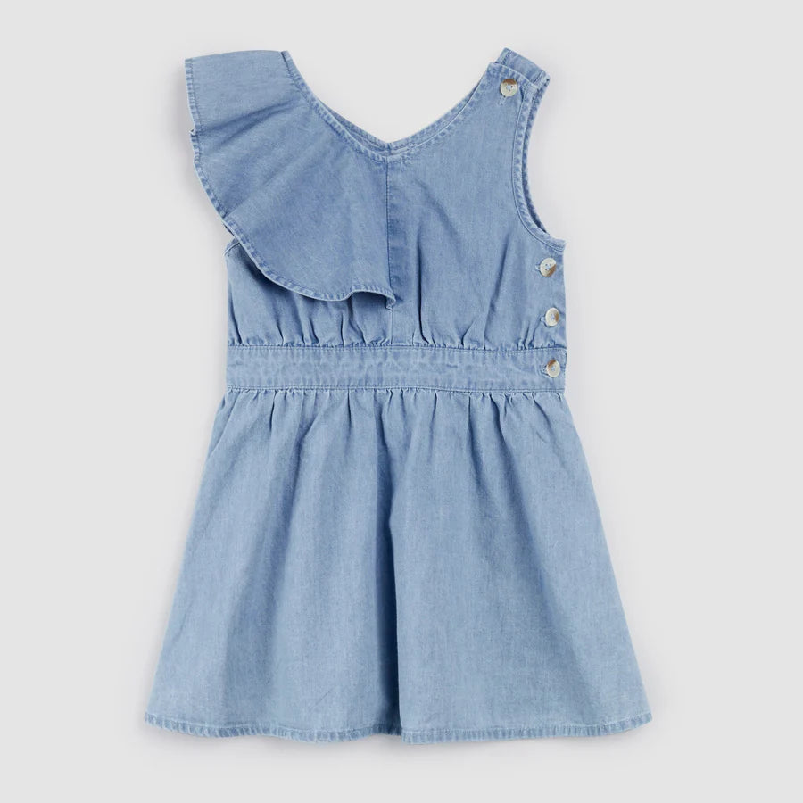 Robe à volants en chambray bleu ciel - Miles The Label