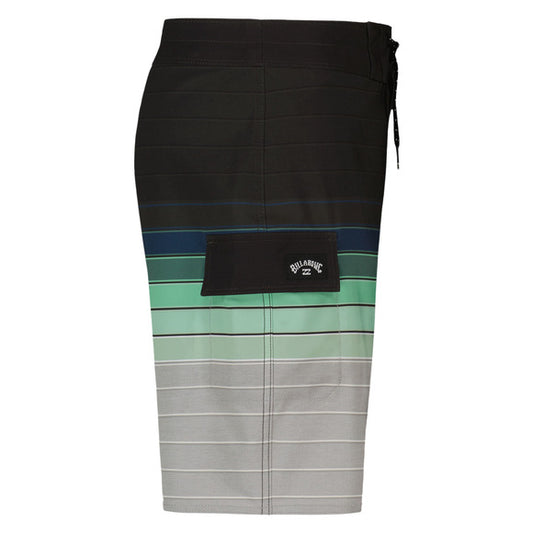 Maillot de bain - Billabong short rayé noir, bleu, vert et gris, tissu polyester recyclé, vue de profil galerie 2