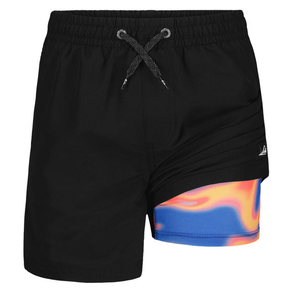Maillot de bain - Quiksilver en coupe carrée 580x580 avec short noir et caleçon multicolore visible en galerie 1