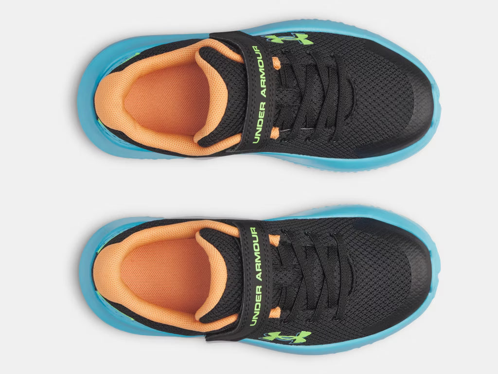 Espadrilles UA BPS Surge 4 AC - Under Armour noires et bleu clair, dessus en mesh, vue de dessus enfant garçon.