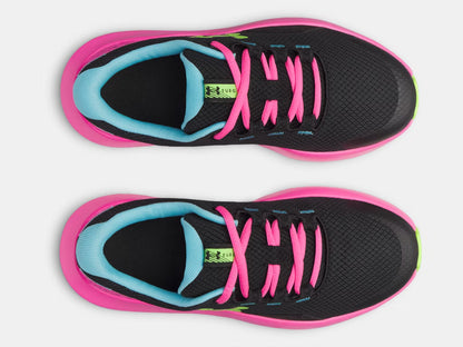 Espadrilles UA GGS Surge 4 - Under Armour noires et roses en mesh respirant, détail vue de dessus pour enfant garçon