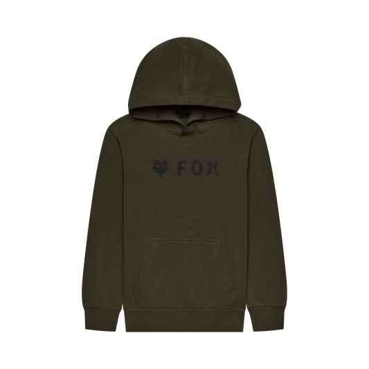 Hoodie - Fox kaki foncé en coton avec capuche, inscription "FOX" et logo renard brodés, vue de face.