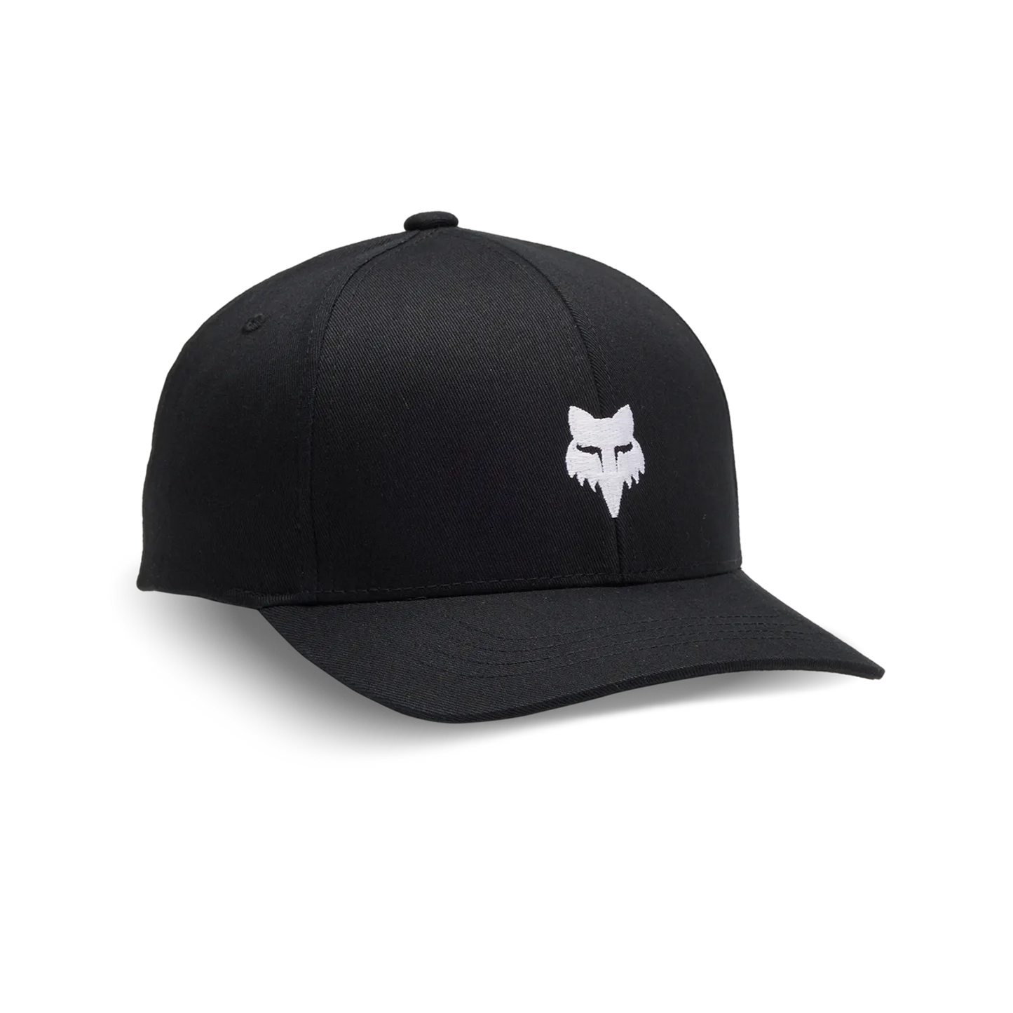 Casquette Legacy - Fox noire en tissu avec logo renard blanc brodé sur le devant, style casquette baseball, vue de trois quarts.