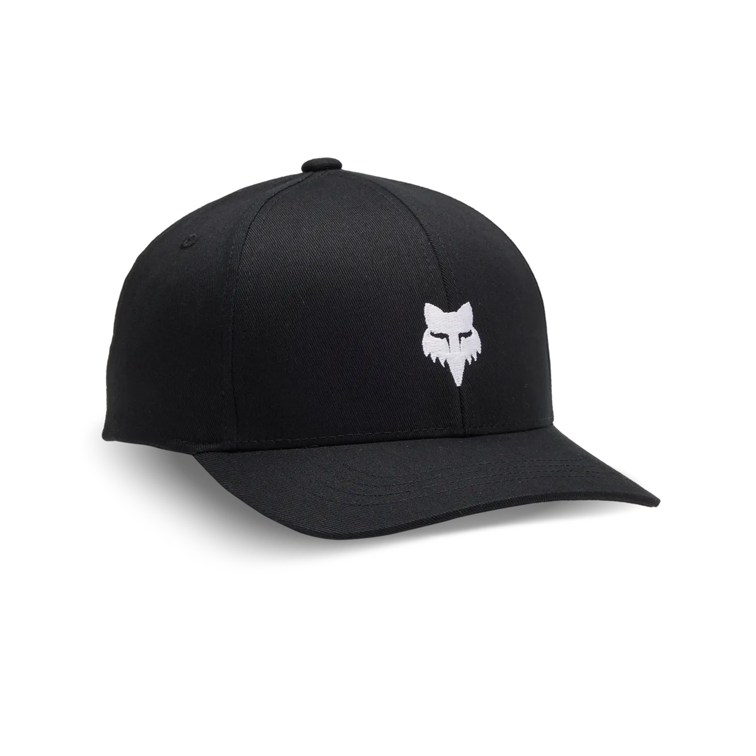 Casquette Legacy - Fox noire en tissu avec logo renard blanc brodé sur le devant, style casquette baseball, vue de trois quarts.