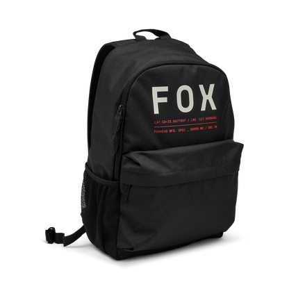 Sac à dos - Fox noir en polyester avec poche avant zippée, style urbain, unisexe adulte, vue de trois quarts face.