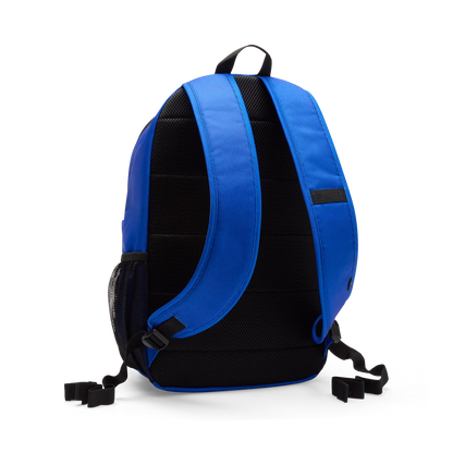 Sac à dos - Fox bleu et noir en polyester avec bretelles rembourrées, vue de dos, adapté pour enfant.