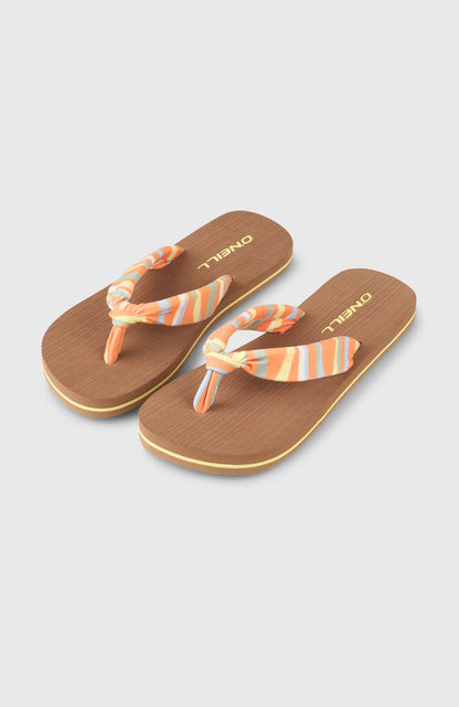 Sandales DITSY SUN - O'neill vue en galerie 1, tongs confortables avec brides colorées en TENCEL™ sur semelle marron.