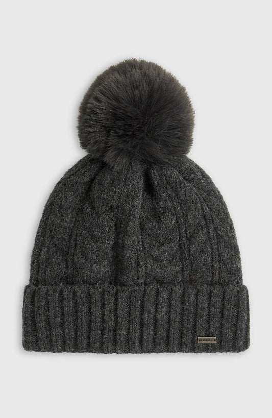 Tuque d'hiver Nora Beanie - O'neill, tuque en tricot gris anthracite à pompon, vue de face
