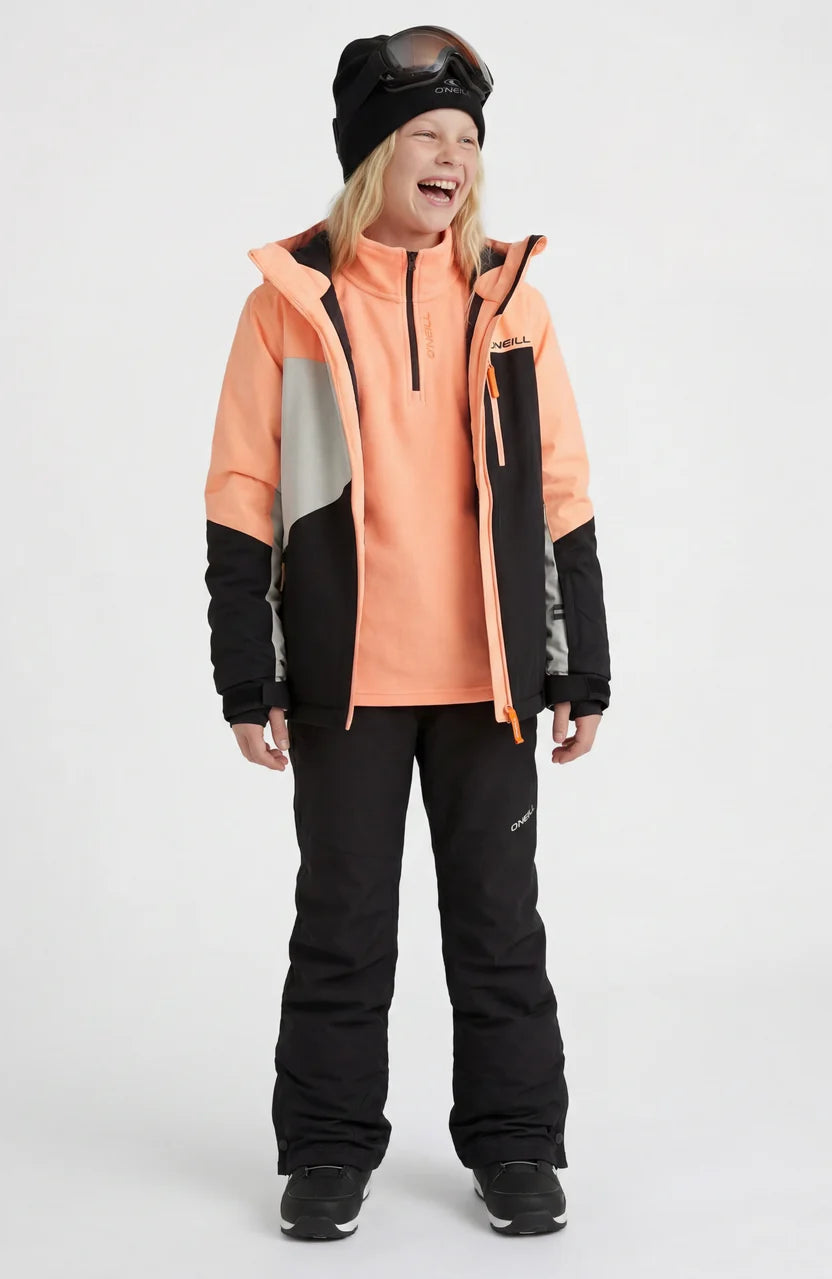 Manteau d'hiver Fwc'cruz - O'Neill orange corail et noir pour femme porté sur modèle vue de face