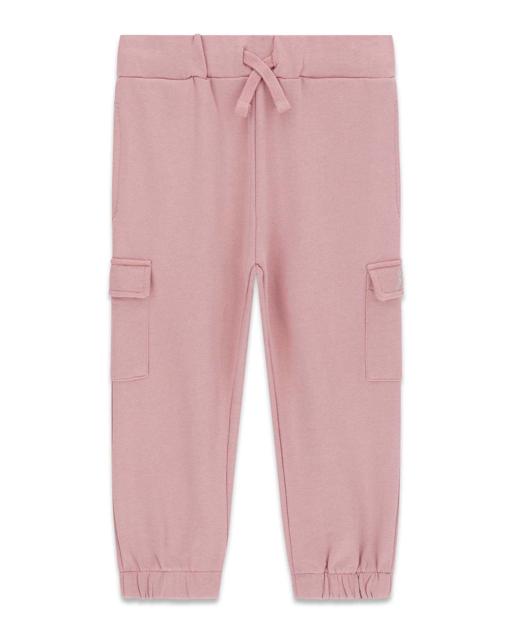 Pantalon - Guess rose à cordon de serrage poches cargo et chevilles élastiquées vue de face