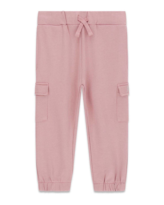 Pantalon - Guess rose à cordon de serrage poches cargo et chevilles élastiquées vue de face