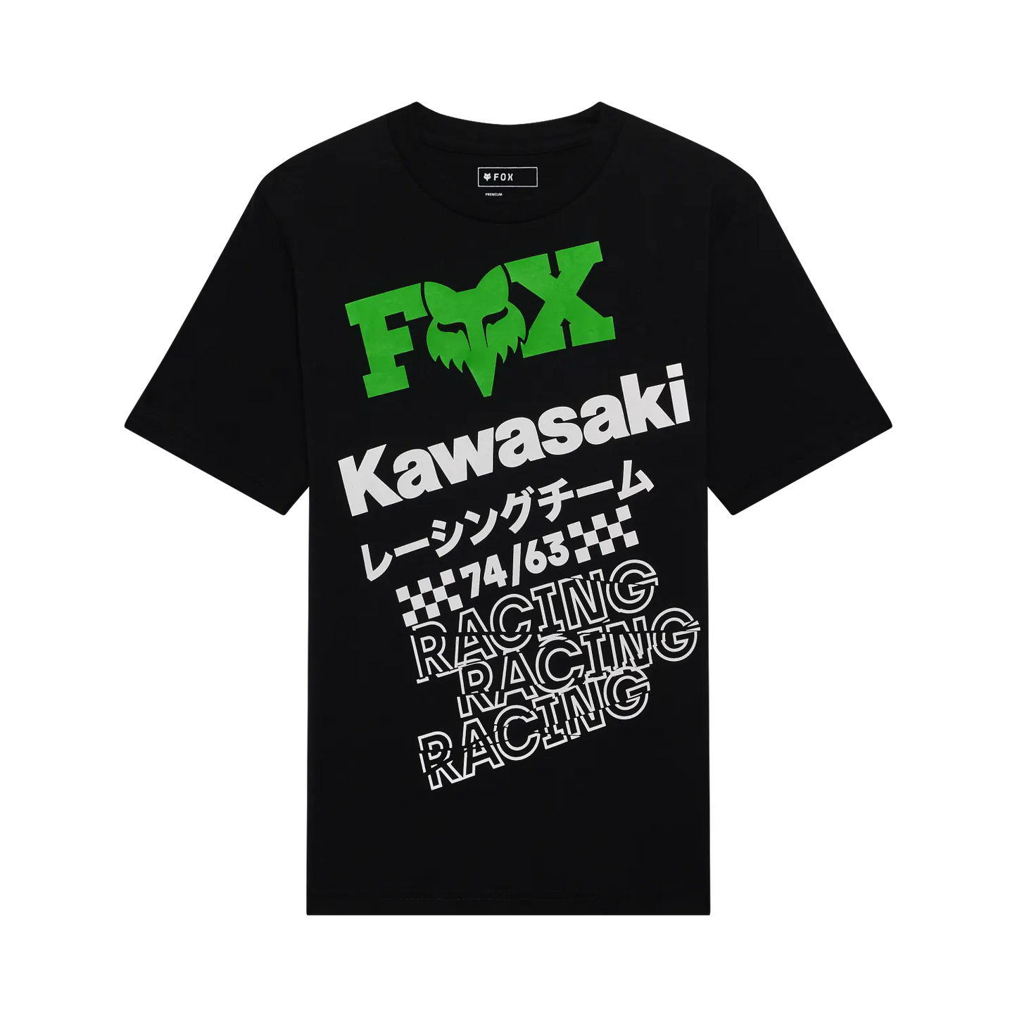 T-Shirt Kawi- Fox noir en coton avec graphisme vert et blanc, style casual, vue de face, coupe standard homme.