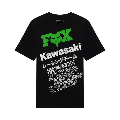 T-Shirt Kawi- Fox noir en coton avec graphisme vert et blanc, style casual, vue de face, coupe standard homme.
