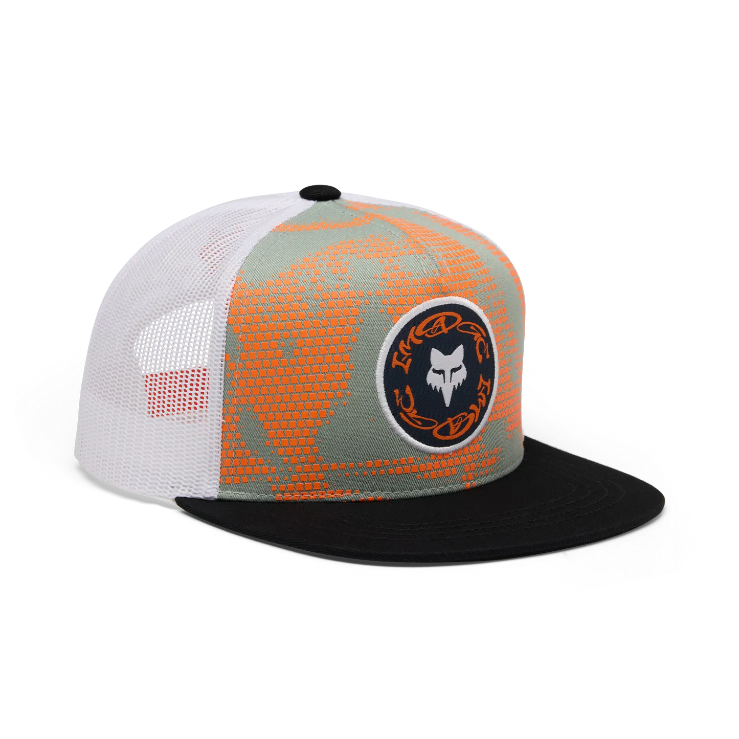Casquette Image Print Snapback - Fox vue de profil avec maille blanche et bord incurvé noir en format carré 1500x1500