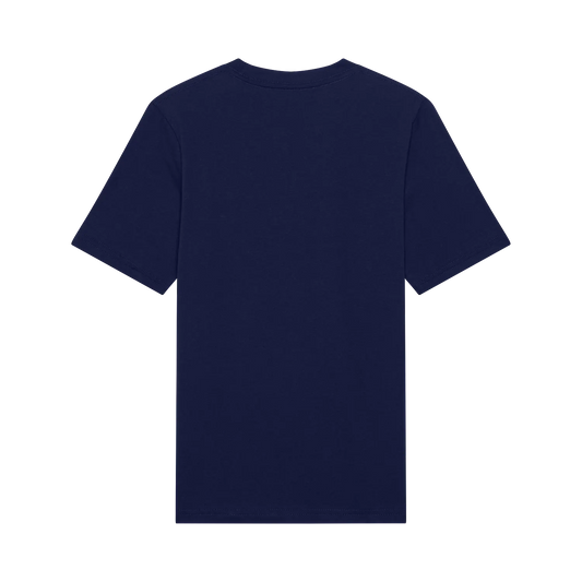 T-Shirt Checker - Fox bleu marine en coton peigné, vue de dos, coupe classique, pour enfant, format carré 1500x1500px.