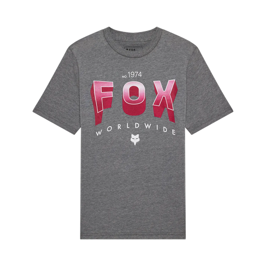 T-Shirt Block Tee - Fox gris avec imprimé rouge et blanc, coton peigné, vue de face, coupe classique adulte homme.