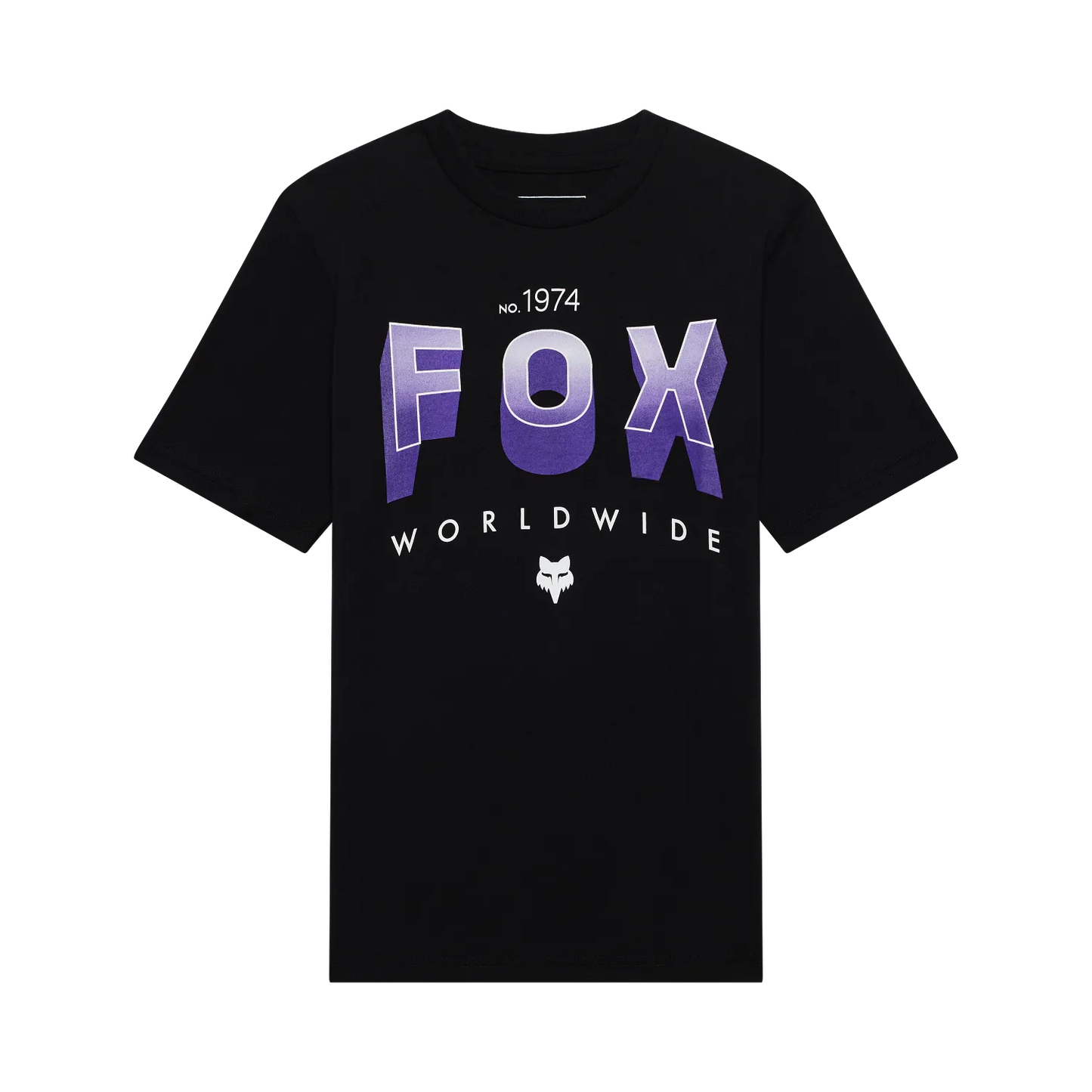 T-Shirt Block Tee - Fox noir en coton peigné, imprimé violet et blanc, pour homme, vue de face, dimensions 1500x1500, galerie 1.