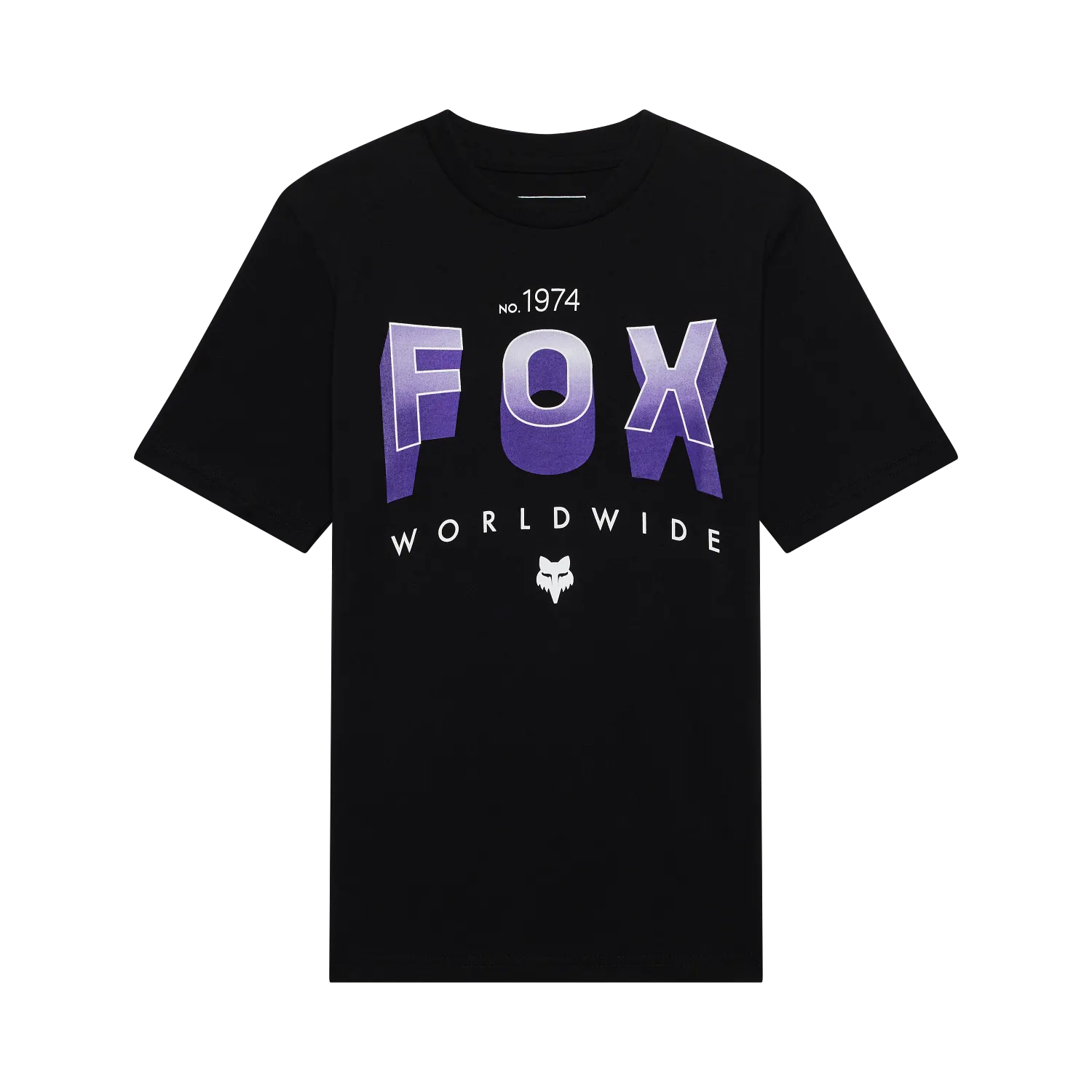T-Shirt Block Tee - Fox noir en coton peigné, imprimé violet et blanc, pour homme, vue de face, dimensions 1500x1500, galerie 1.