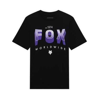 T-Shirt Block Tee - Fox noir en coton peigné, imprimé violet et blanc, pour homme, vue de face, dimensions 1500x1500, galerie 1.