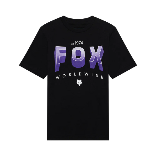 T-Shirt Block Tee - Fox noir en coton peigné, imprimé violet et blanc, pour homme, vue de face, dimensions 1500x1500, galerie 1.