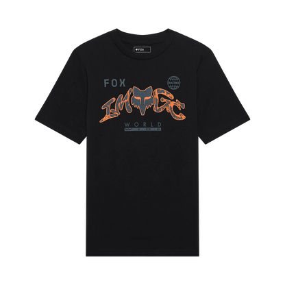 T-Shirt Image Print - Fox noir en coton peigné avec logo orange et gris, style graphique, vue de face, taille adulte homme