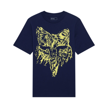 T-Shirt Image Print Hd - Fox bleu marine en coton peigné avec imprimé tête de renard jaune, vue de face, gallery position 1.