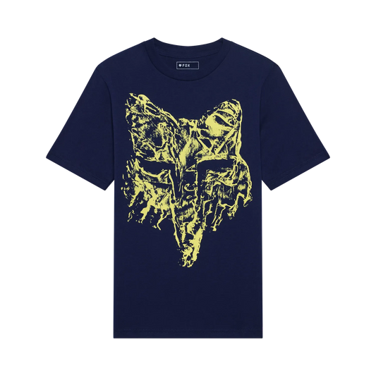 T-Shirt Image Print Hd - Fox bleu marine en coton peigné avec imprimé tête de renard jaune, vue de face, gallery position 1.