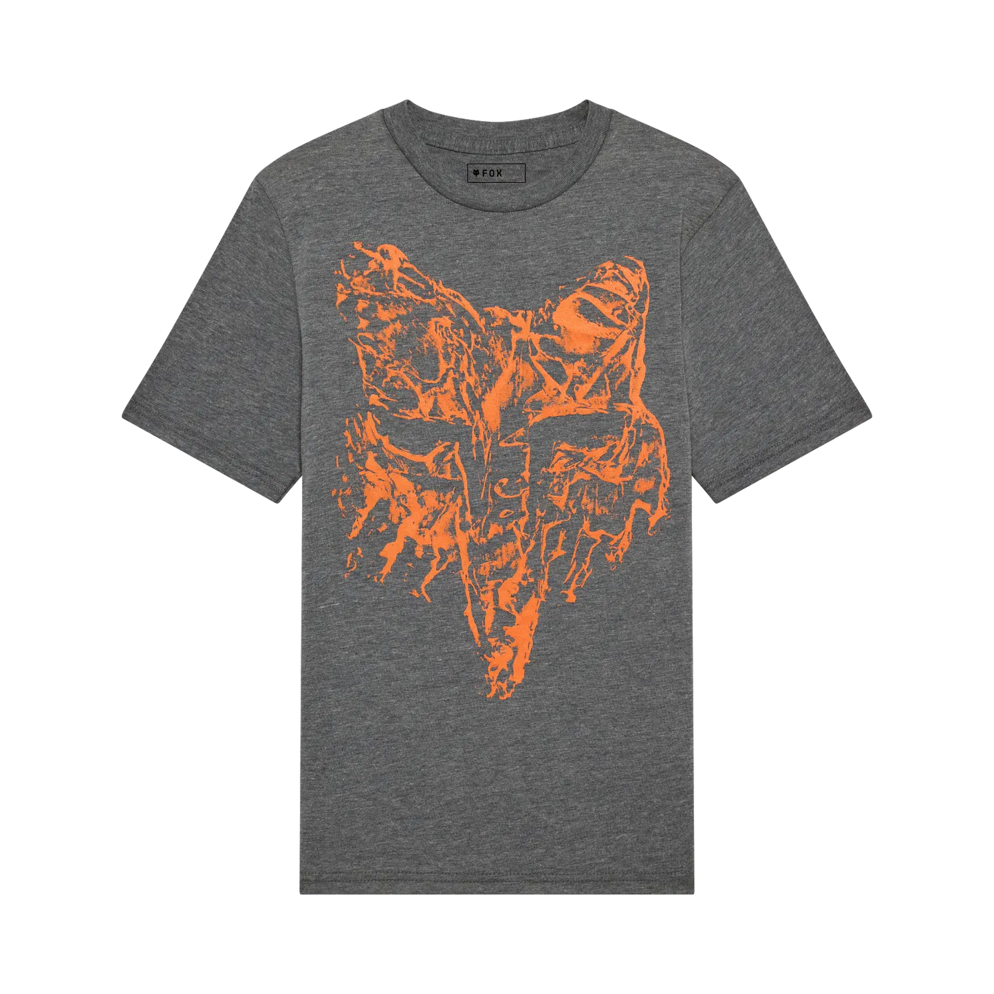 T-Shirt Image Print Hd - Fox gris en coton peigné avec impression orange abstraite en forme de renard, vue de face, coupe unisexe.