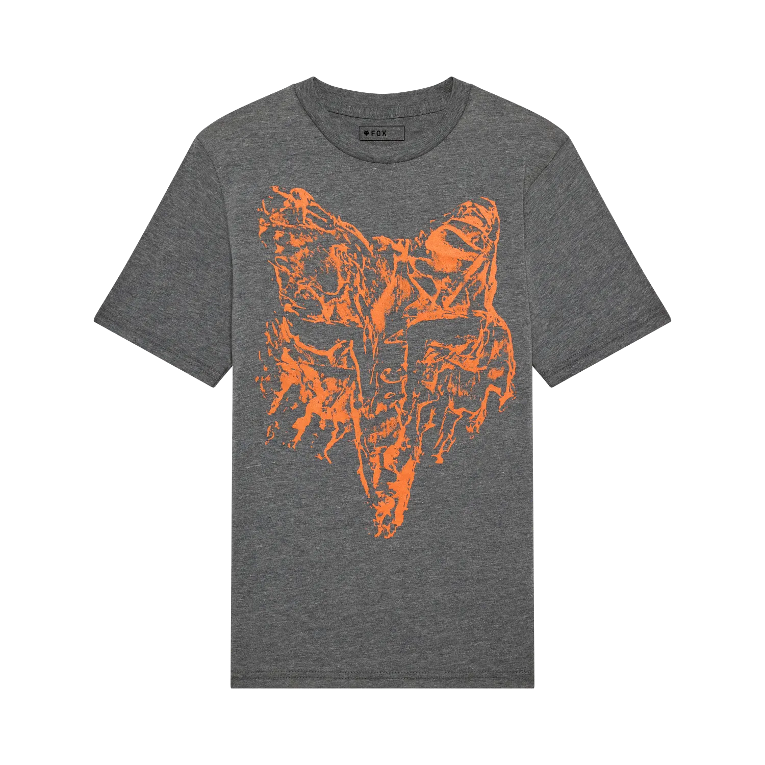 T-Shirt Image Print Hd - Fox gris en coton peigné avec impression orange abstraite en forme de renard, vue de face, coupe unisexe.