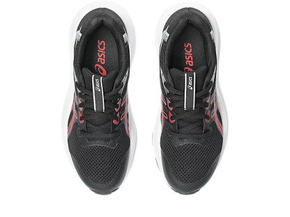 Espadrilles Contend 10 Gs - Asics noires et blanches avec détails rouges, en mesh respirant, vue de dessus, taille enfant.