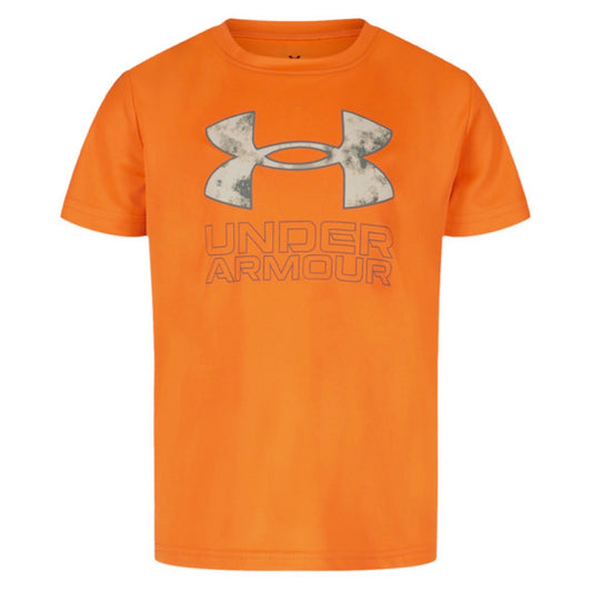 T-Shirt - Under Armour orange en polyester avec logo gris usé, style garçon, vue de face, gallery position 1.
