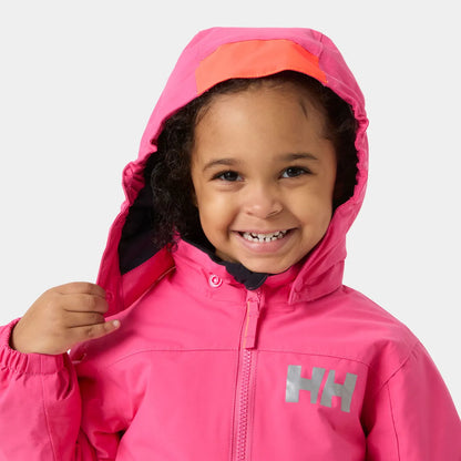 Habit de neige Rider 3.0 Insulated Snow Suit - Helly Hansen rose vif à capuche pour fille vue de face