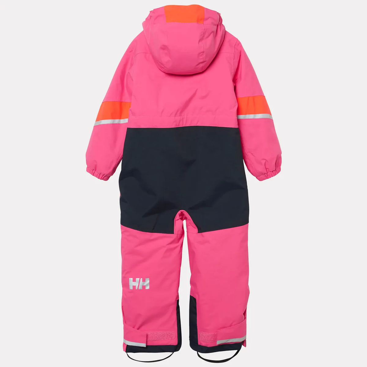 Habit de neige Rider 3.0 Insulated Snow Suit - Helly Hansen rose et bleu marine pour enfant avec capuche et bandes réfléchissantes vue de dos