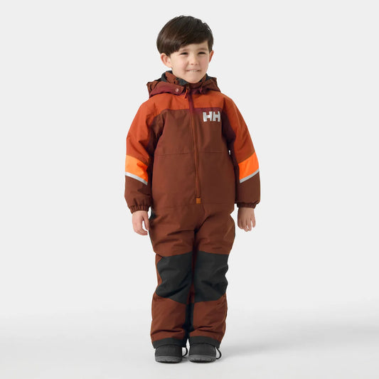 Habit de neige Rider 3.0 Insulated Snow Suit - Helly Hansen brun et orange pour garçon porté de face