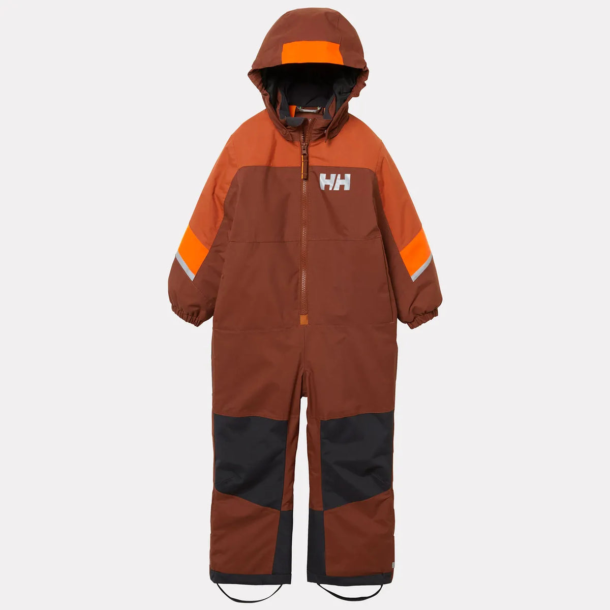 Habit de neige Rider 3.0 Insulated Snow Suit - Helly Hansen brun et orange pour enfant avec capuche vue de face