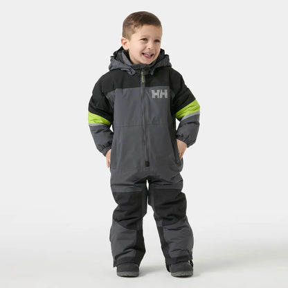 Habit de neige Rider 3.0 Insulated Snow Suit - Helly Hansen gris et noir avec accents vert lime porté par un garçon vue de face