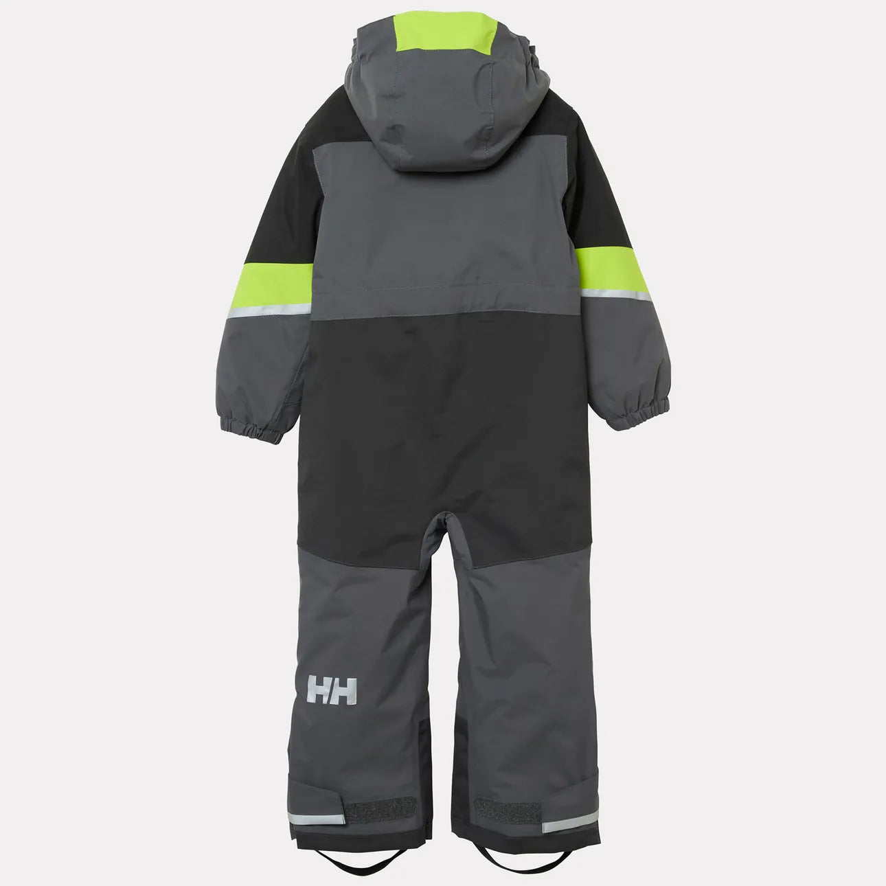 Habit de neige Rider 3.0 Insulated Snow Suit - Helly Hansen noir et gris avec détails vert fluo pour enfant vue de dos