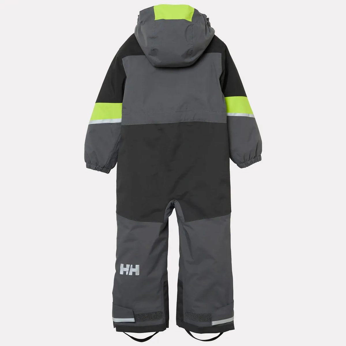 Habit de neige Rider 3.0 Insulated Snow Suit - Helly Hansen noir et gris avec détails vert fluo pour enfant vue de dos