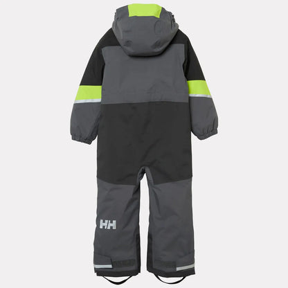 Habit de neige Rider 3.0 Insulated Snow Suit - Helly Hansen noir et gris avec détails vert fluo pour enfant vue de dos