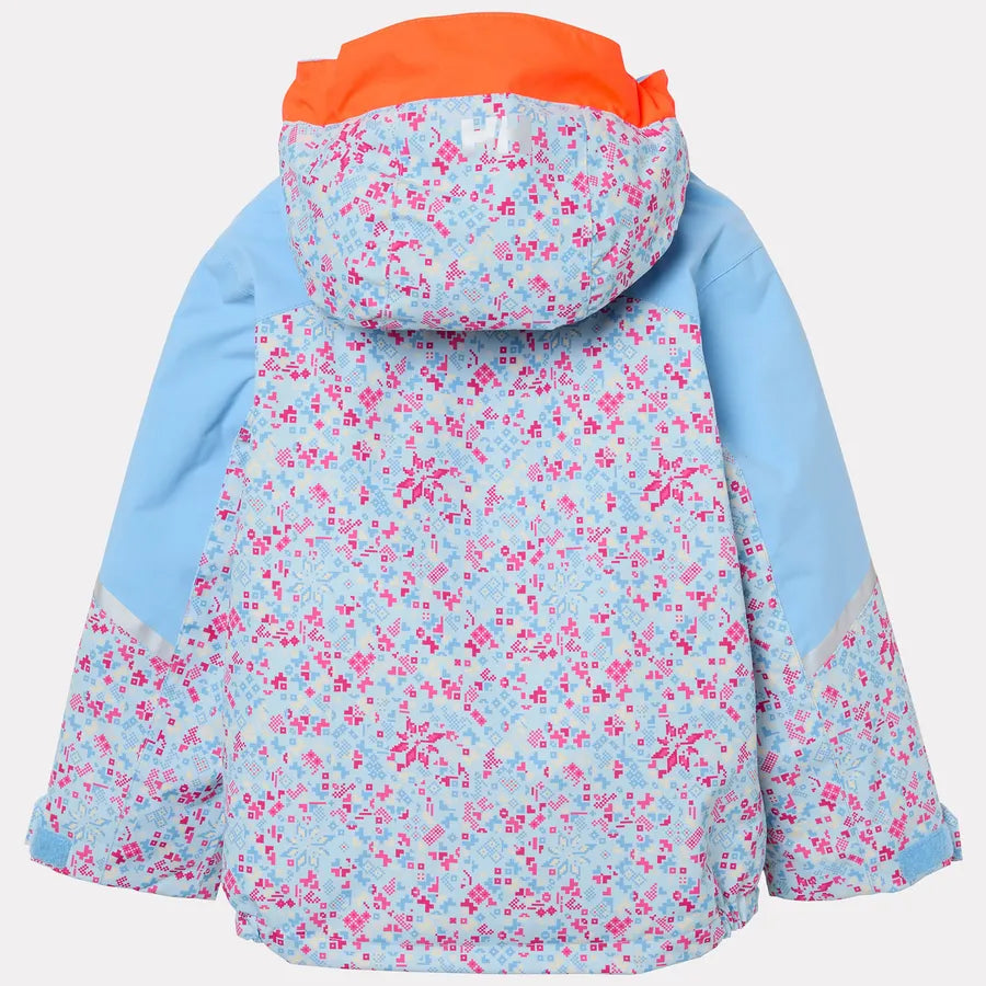 Manteau d'hiver Rider - Helly Hansen pour enfant bleu clair à motifs floraux roses et blancs avec capuche orange vue de dos