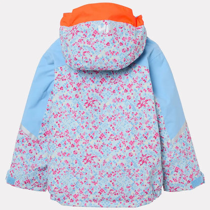 Manteau d'hiver Rider - Helly Hansen pour enfant bleu clair à motifs floraux roses et blancs avec capuche orange vue de dos