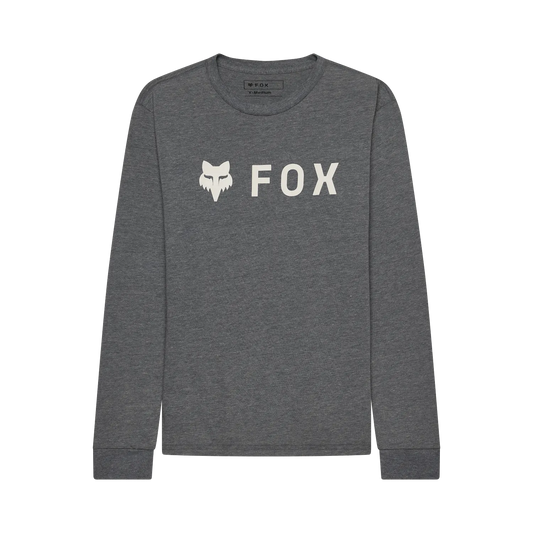 Sweat-shirt gris foncé à manches longues avec logo blanc "FOX" et tête de renard stylisée, vue de face.