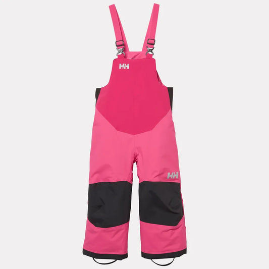 Salopette de neige Rider - Helly Hansen rose fuchsia et rose clair avec renforts noirs aux genoux, pour enfant, vue de face.