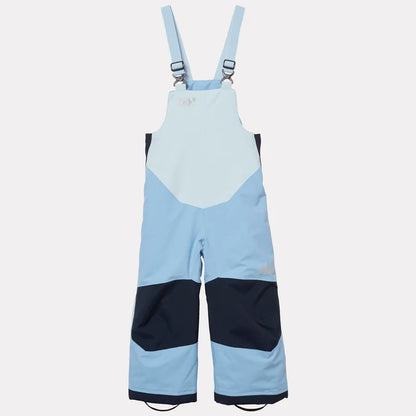 Salopette de neige Rider - Helly Hansen bleu clair et bleu marine pour enfant vue de face avec bretelles réglables et renforts aux genoux