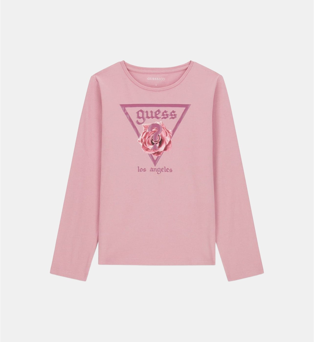 Chandail - Guess rose à manches longues avec logo triangulaire et inscription Los Angeles, vue de face